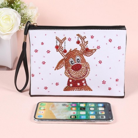 DIY Deer Special Shaped Diamond Painting Women Wristlet Purse Zipper Clutch