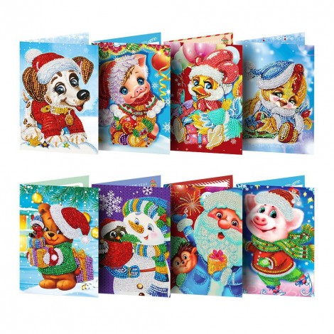 8pcs Christmas 5D DIY Special Shape Part Drill Diamond Embroidery Kits Card
