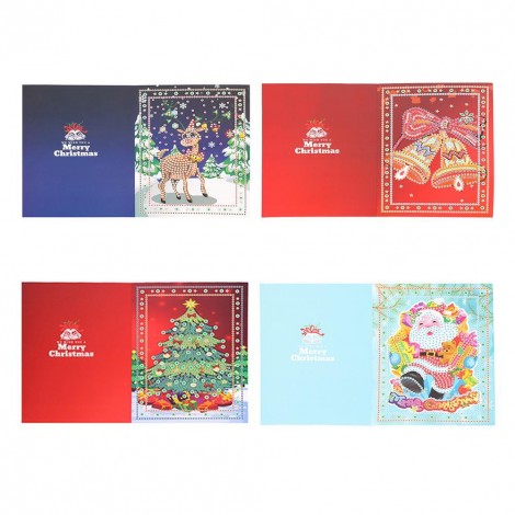 5D DIY Special-shape Diamond Painting Christmas Greeting Card (4pcs/set)