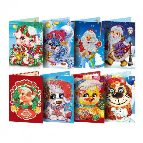 8pcs Christmas 5D DIY Special Shape Part Drill Diamond Mosaic Greeting Card