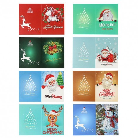 8 Pcs Christmas Greeting Cards DIY 5D Diamond Painting Set New Year Xmas Gift