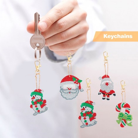 4pcs DIY Full Special Shaped Drill Diamond Painting Christmas Keychain Kit