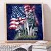 American Flag Wolf-Full Round Diamond Painting