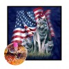 American Flag Wolf-Full Round Diamond Painting