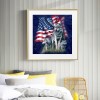 American Flag Wolf-Full Round Diamond Painting