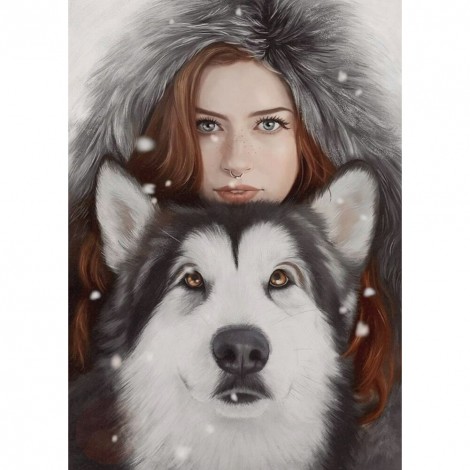 Beauty and Wolf-Full Round Diamond Painting