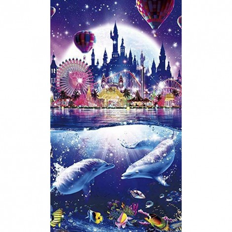 Color Marine Dolphin Park-Full Round Diamond Painting