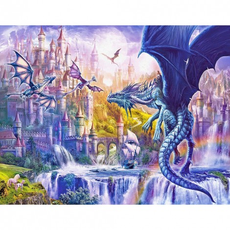 Castle and Flying Dragon-Full Round Diamond Painting