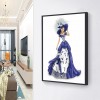 Blue Dress Lady- Full Round Diamond Painting