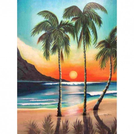 Beach Coconut Tree - Full Round Diamond Painting