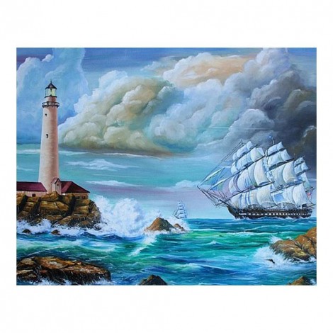 Sea Lighthouse View - Full Round Diamond Painting