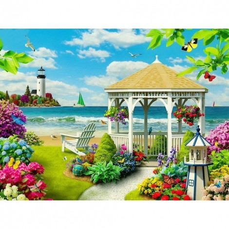 Sea Lighthouse Landscape - Full Round Diamond Painting