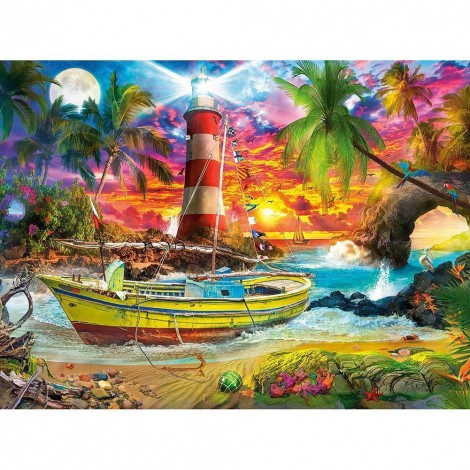 Sea Lighthouse Ship - Full Round Diamond Painting