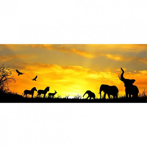Animals Sunset - Full Round Diamond Painting(70x30cm)