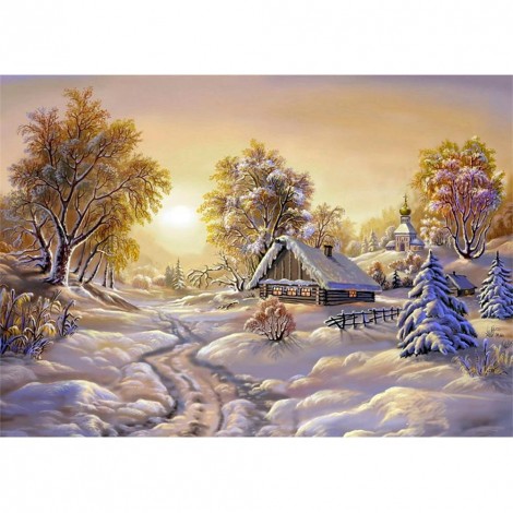 Snow Village - Full Round Diamond Painting