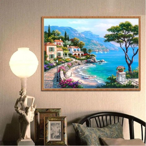 Seaside Town - Partial Round Diamond Painting