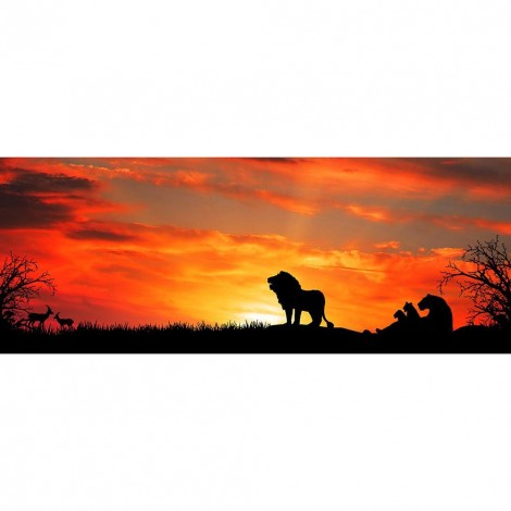 Lion Sunset - Full Round Diamond Painting(70x30cm)