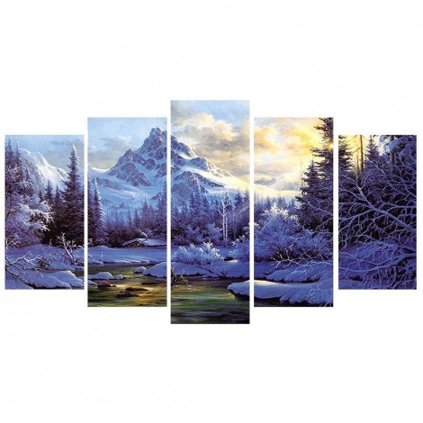 5pcs/set Snow Mountain - Full Round Diamond Painting (95*45cm)