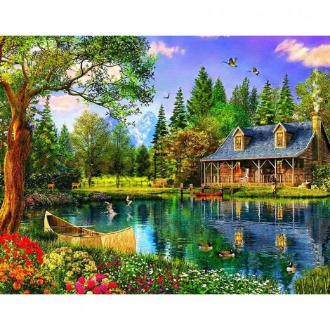 Lakeside House - Full Square Diamond Painting(40x50cm)