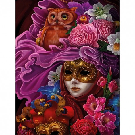 Flower Mask Woman - Full Round Diamond Painting