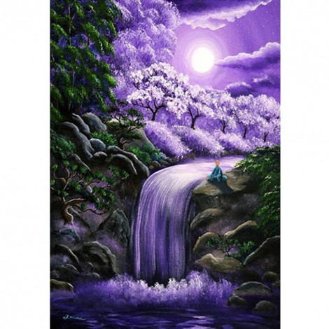 Moonlight Waterfall- Full Round Diamond Painting