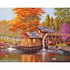 Wood House Waterwheel-Full Round Diamond Painting