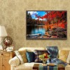Fall Leaves Lake - Full Round Diamond Painting