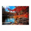 Fall Leaves Lake - Full Round Diamond Painting