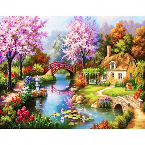 Spring Bridge - Full Square Diamond Painting(40x50cm)
