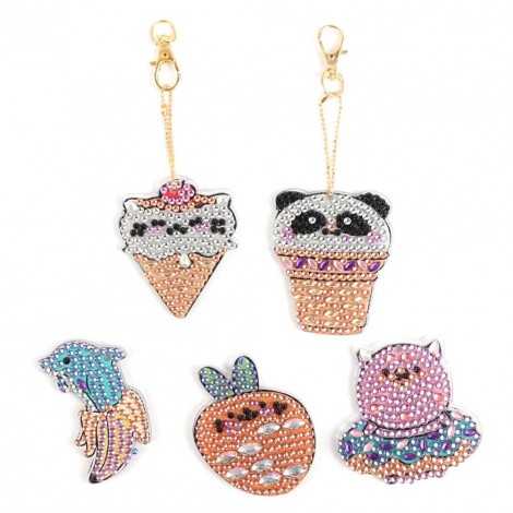 5pcs Cartoon Fruit Full Drill Diamond Painting Key Chain Mosaic Handicraft