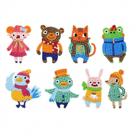 8pcs DIY Round Diamond Painting Kids Animal Cartoon Sticker Art Crafts Gift