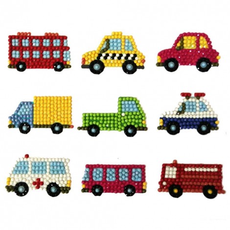 DIY Full Drill Round Cartoon Cars Diamond Painting Puzzle Children Sticker