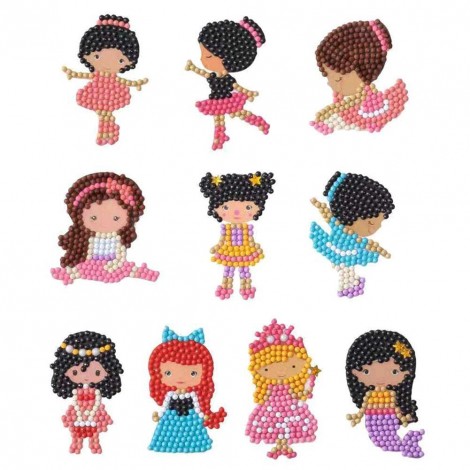 DIY Full Drill Round Cartoon Girls Diamond Painting Puzzle Children Sticker