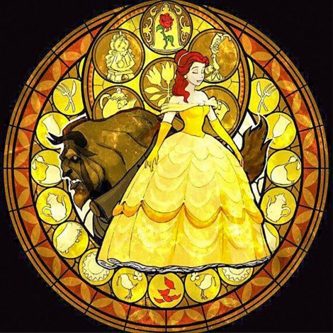 Cute Beauty & Beast Cartoon- Full Round Diamond Painting