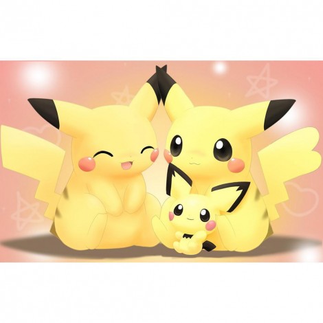 Cartoon Pikachu Family - Full Round Diamond Painting