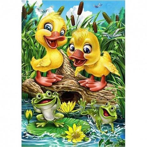 Yellow Duck and Frog - Full Round Diamond Painting