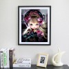 Cartoon Girl in Black - Full Round Diamond Painting