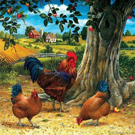 Village Fowl-Full Round Diamond Painting