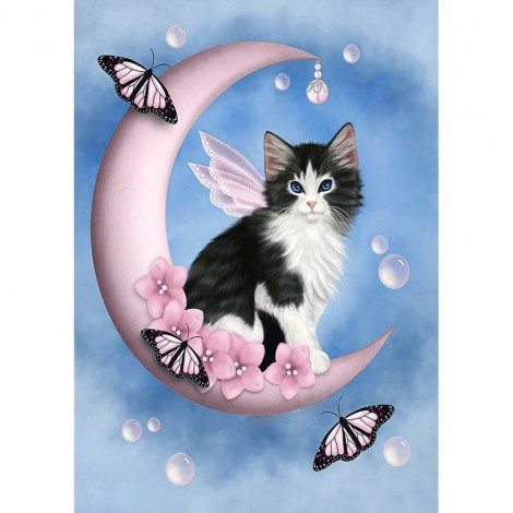Moon Cat-Full Round Diamond Painting