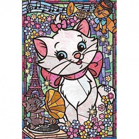 Cartoon White Cat - Full Round Diamond Painting