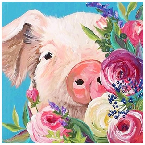 Flower Pig - Full Round Diamond Painting