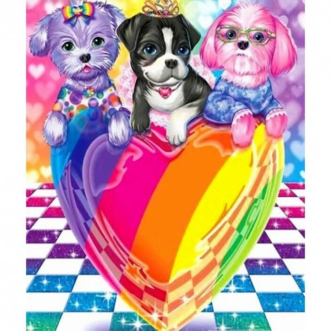 Color Heart Dogs- Full Round Diamond Painting