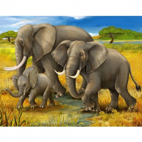 Elephant Family - Full Round Diamond Painting