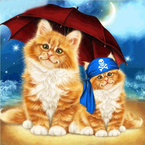 Cats under Umbrella - Full Round Diamond Painting