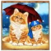 Cats under Umbrella - Full Round Diamond Painting