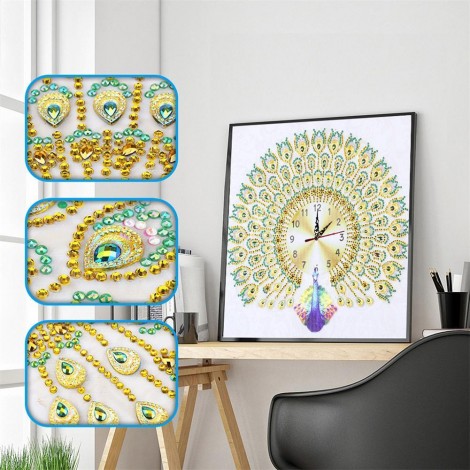 DIY Peafowl Special Shaped Diamond Painting Embroidery Clock Home Decor