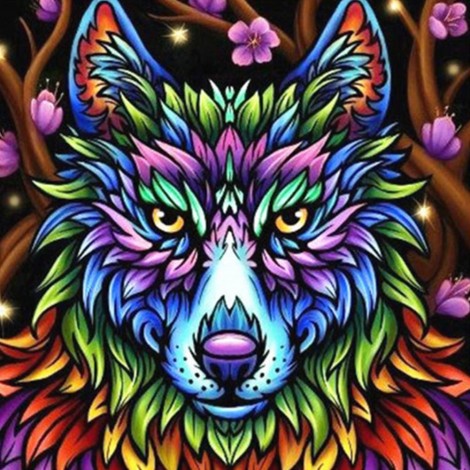 Colorful Wolf - Full Round Diamond Painting