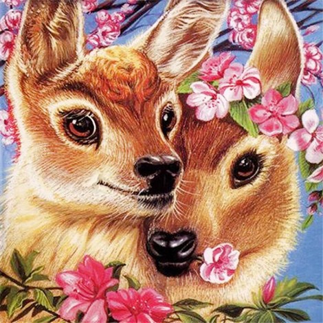 Flowers Loving Deer- Full Round Diamond Painting