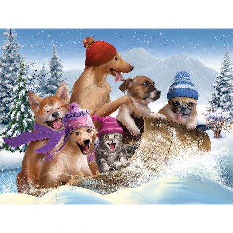 Ski Dogs - Full Round Diamond Painting