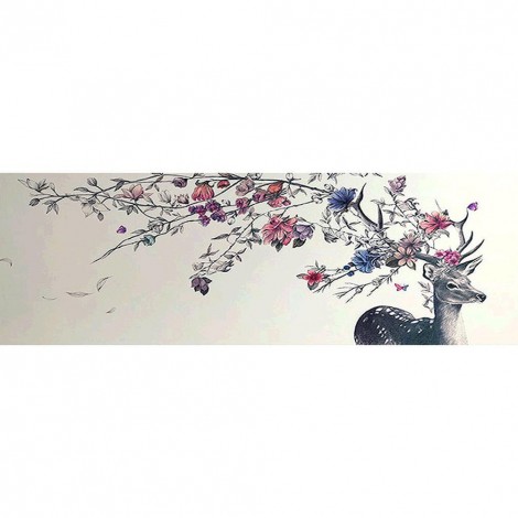 Flower Deer - Full Round Diamond Painting(80x30cm)